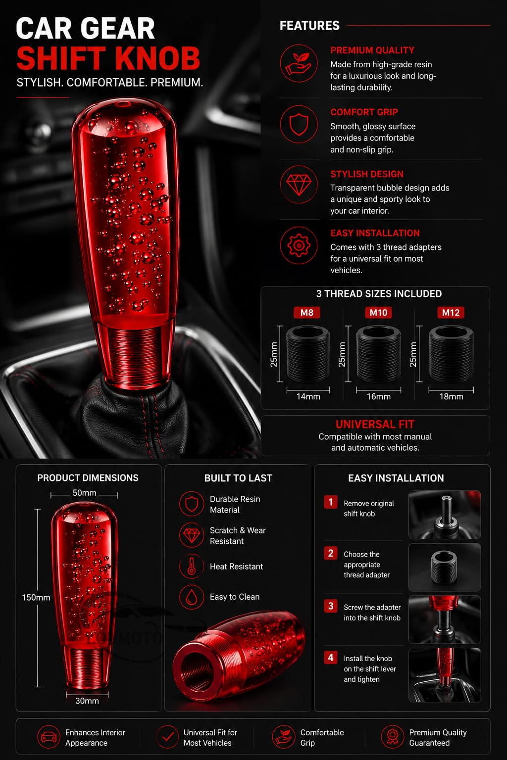 LOVMOTO Universal Car Gear Shift Knob Painted Crystal Bubble